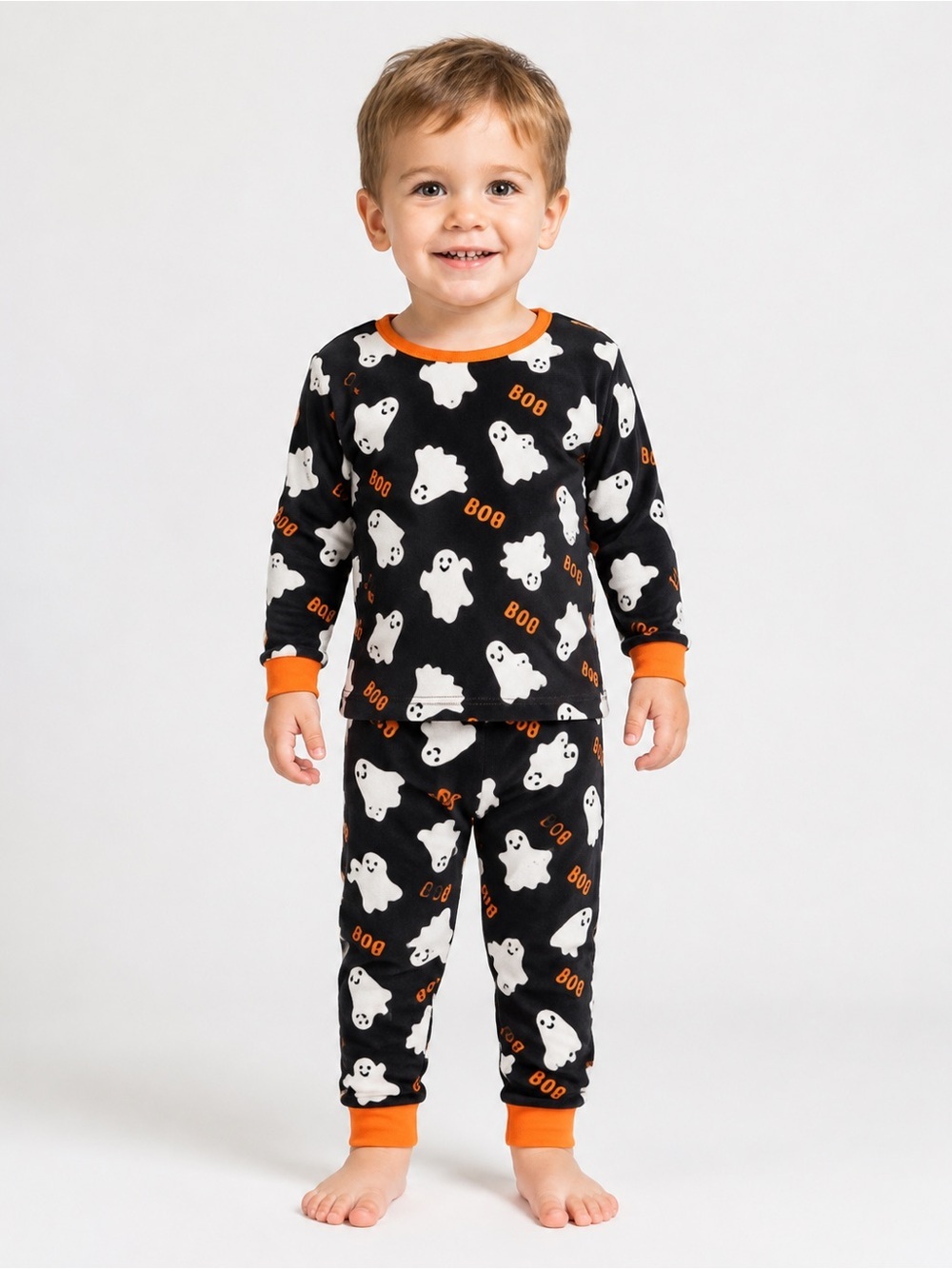Modern Kids Toddler 2T Halloween Ghost Boo Velour Pajama Set NWT Black Orange